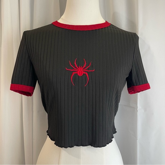 SHEIN Tops - Red Spider Black Crop Top Super Stretchy and Soft